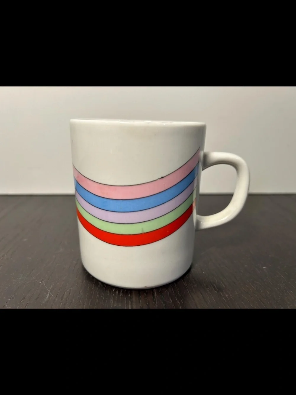 Vintage Roller Skating Bunnies/Rabbits with Rainbow Coffee Mug/Coffee Cup 1980s